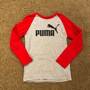Puma gray tshirt with red sleeves size medium (10-12)